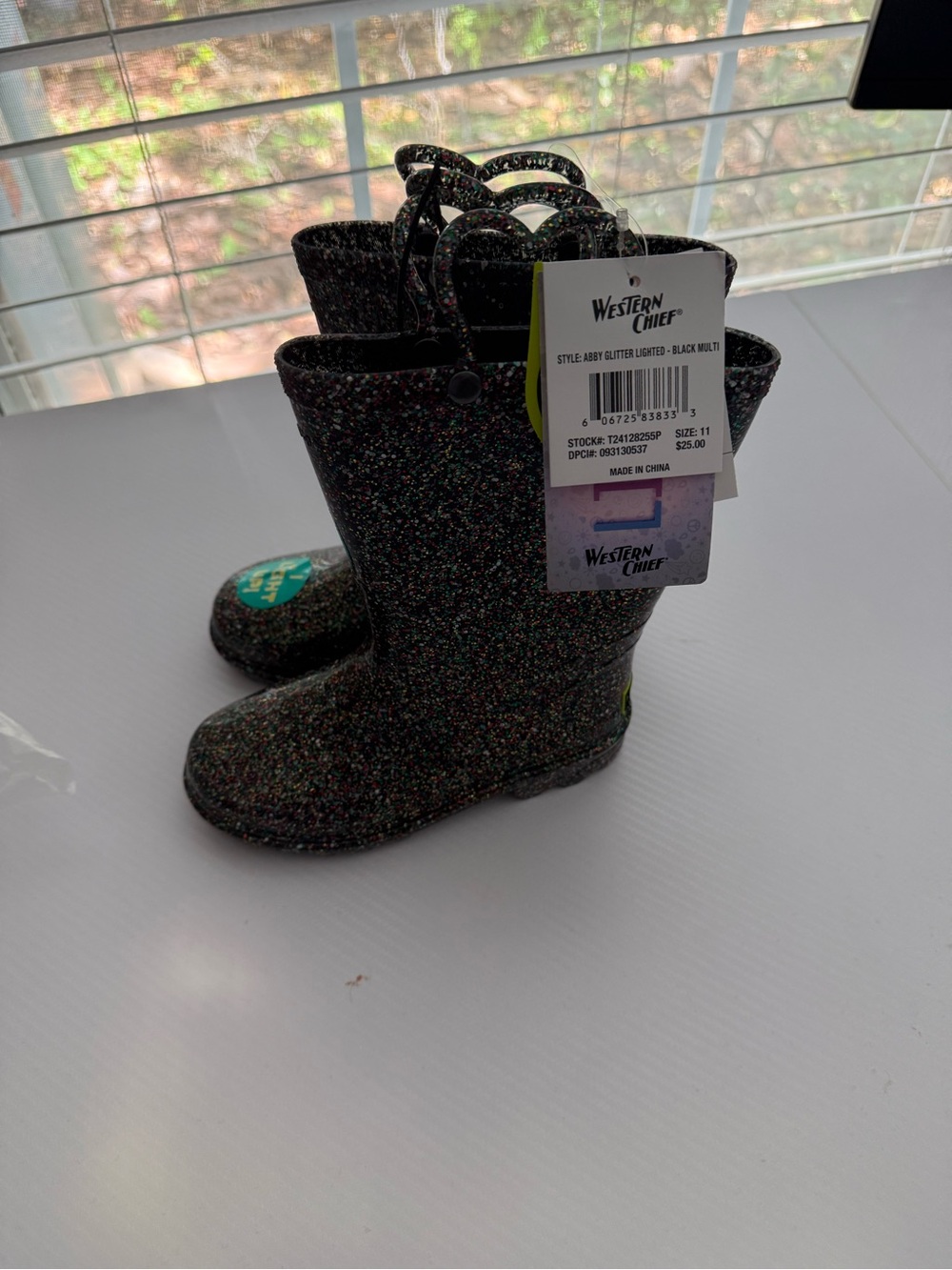 Western Chief Kids Black Multi Glitter Rain Boots with Handles